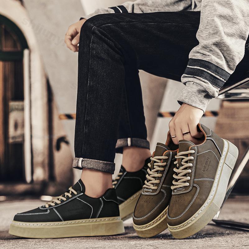 Fashion Men's Casual Shoes 2025 Autumn New Fashion Vintage Non Slip Platform Sneakers Outdoor Comfortable Lace Up Height Increase Flats