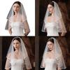 White Wedding Veil with Hair Comb Double Layer Bridal Veil Wedding Headpiece for Bride Short Veil for Engagement Event