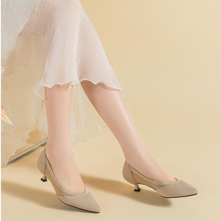 Pointed Toe Shallow Mouth Fabric Flat Bottom Women's Solid Color Knitted Soft Bottom Large Size 34-43