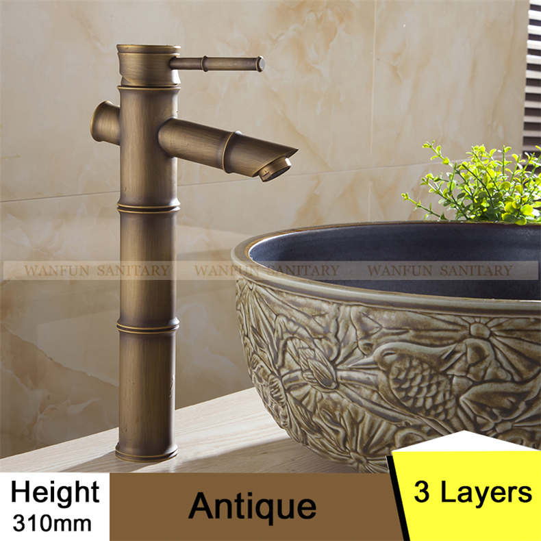 Basin Faucet Antqiue Brass Bamboo Waterfall Bathroom Sink Faucet Single Lever Deck Bath Toilet Mixer Water Tap WC Taps ZLY-6660
