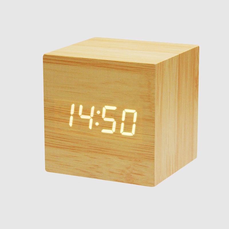 Smart Wooden Digital Alarm Clock with Night Light - Multi-functional Square Wall Clock for Students