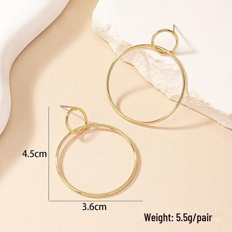 Korean Geometric Circle Earrings - Women's Trendy Minimalist Style, Versatile Round Studs