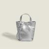 Korean Silver Mini Handheld Leather Bucket Bag - Summer Crossbody & Shoulder Style