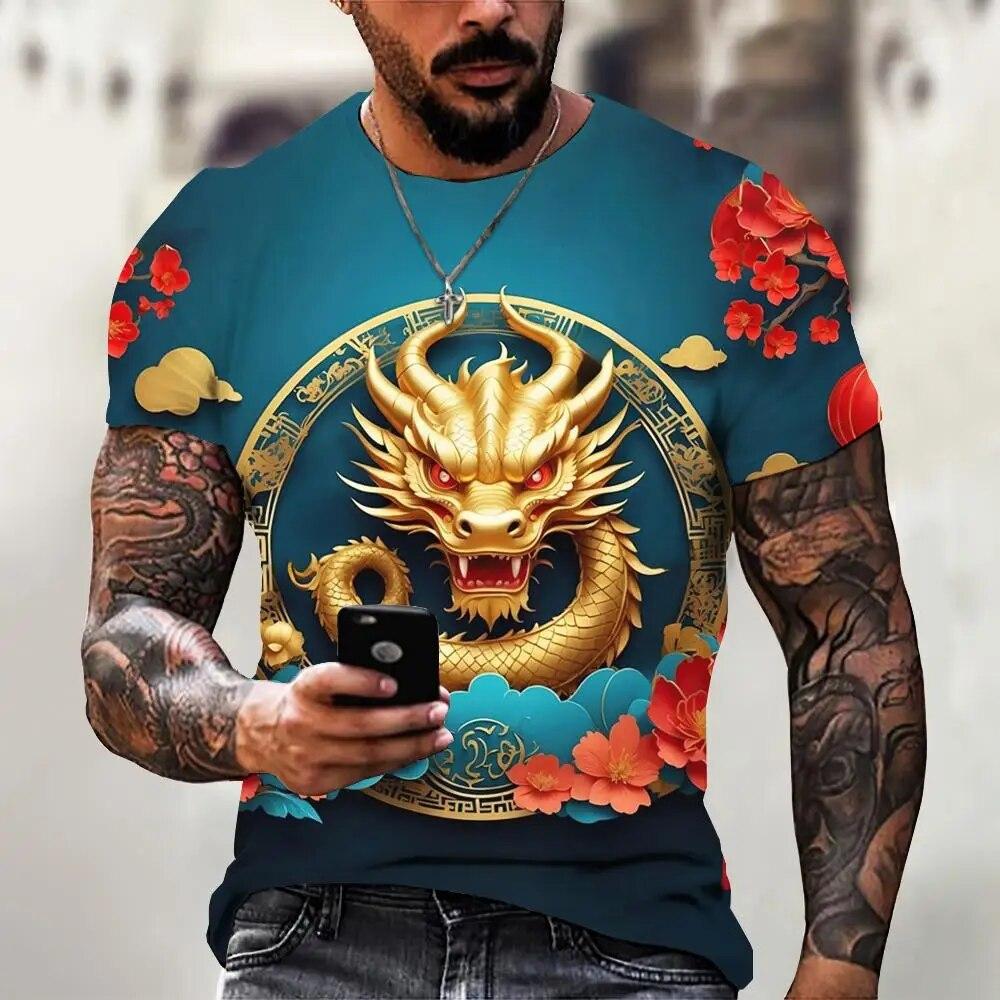 Мужская футболка с драконом, модная футболка с 3D принтом, с животным узором, с короткими рукавами, уличная одежда большого размера, футболки, летние повседневные мужские топы