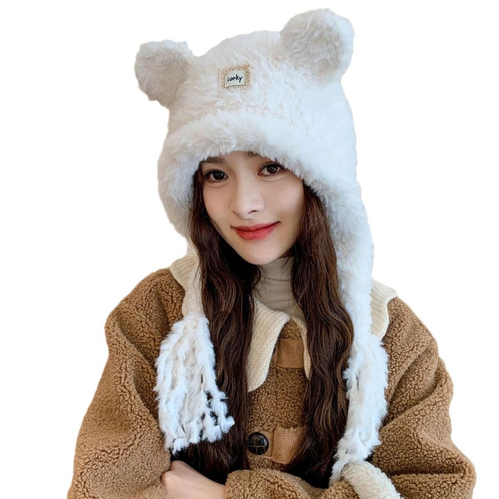 Cute Little Bear Hat for Women In Autumn and Winter Plush New Korean Knitted Hat Versatile Warm Ear Protection Thickened Fashionable Casual
