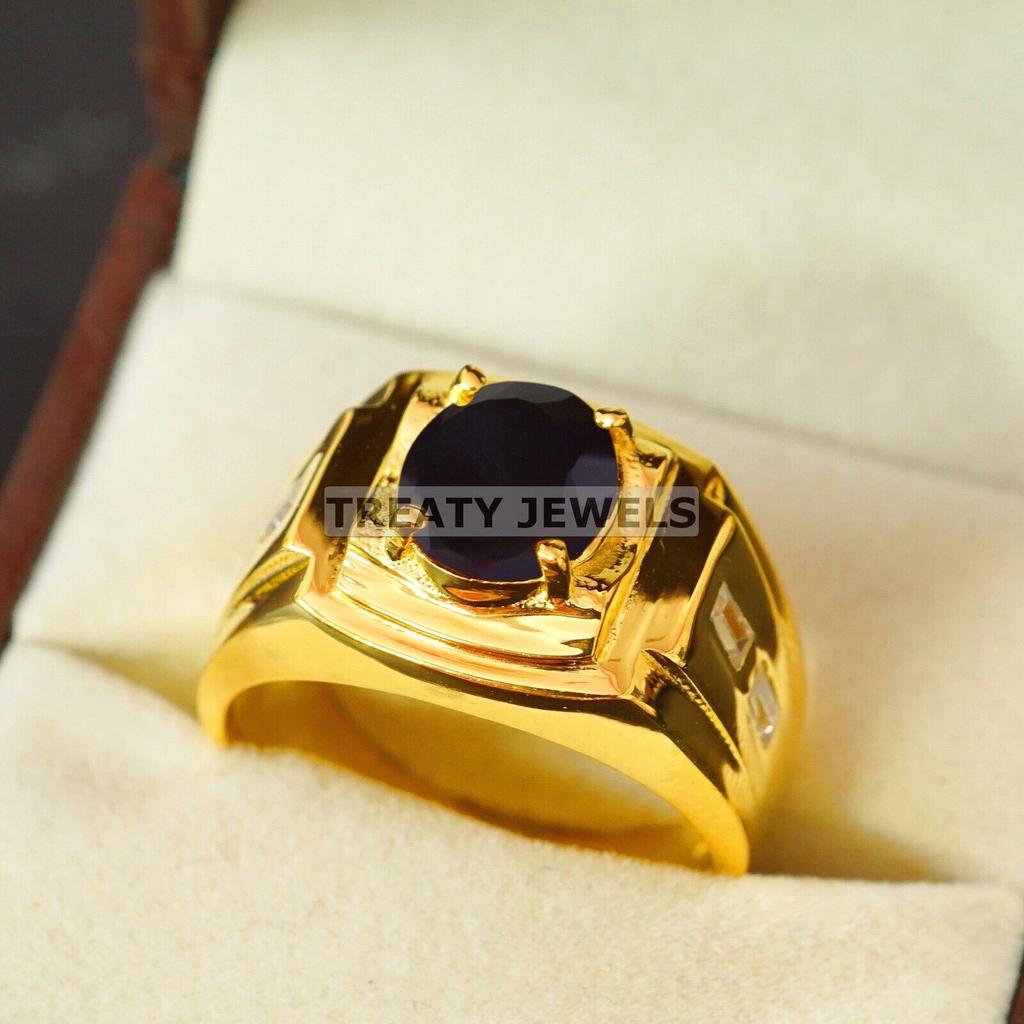 Кольцо для мужчин #A802 JL375666840896 с овальным черным ониксом, позолоченное серебром 925 пробы