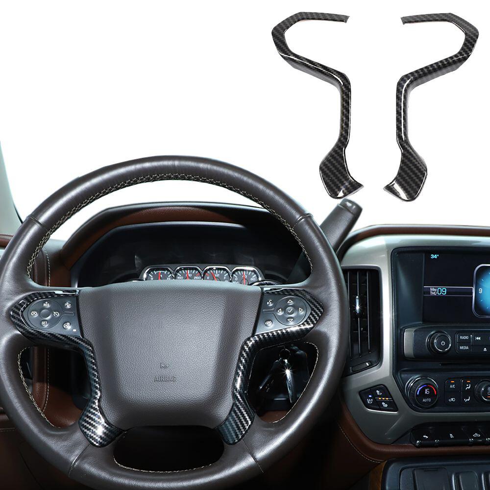 2pcs Steering Wheel Cover Trim Decor for Chevy Silverado 2014-2018 Carbon Fiber