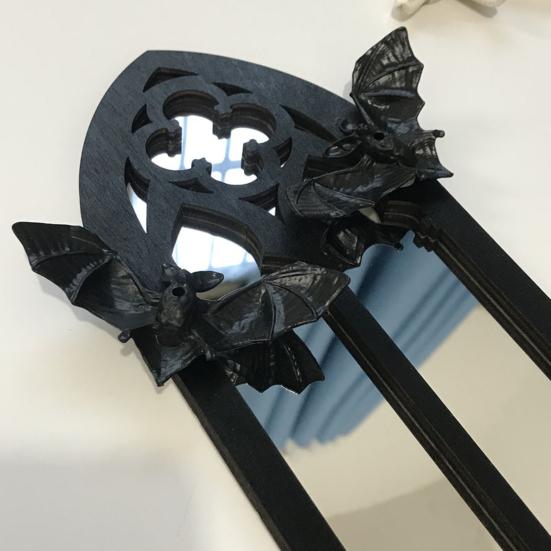 Gothic Cathedral Window Mirror Vintage Baroque Wooden Black Bat Mirror Home Office Living Room Bedroom Bathroom Decorative Wall Mirror