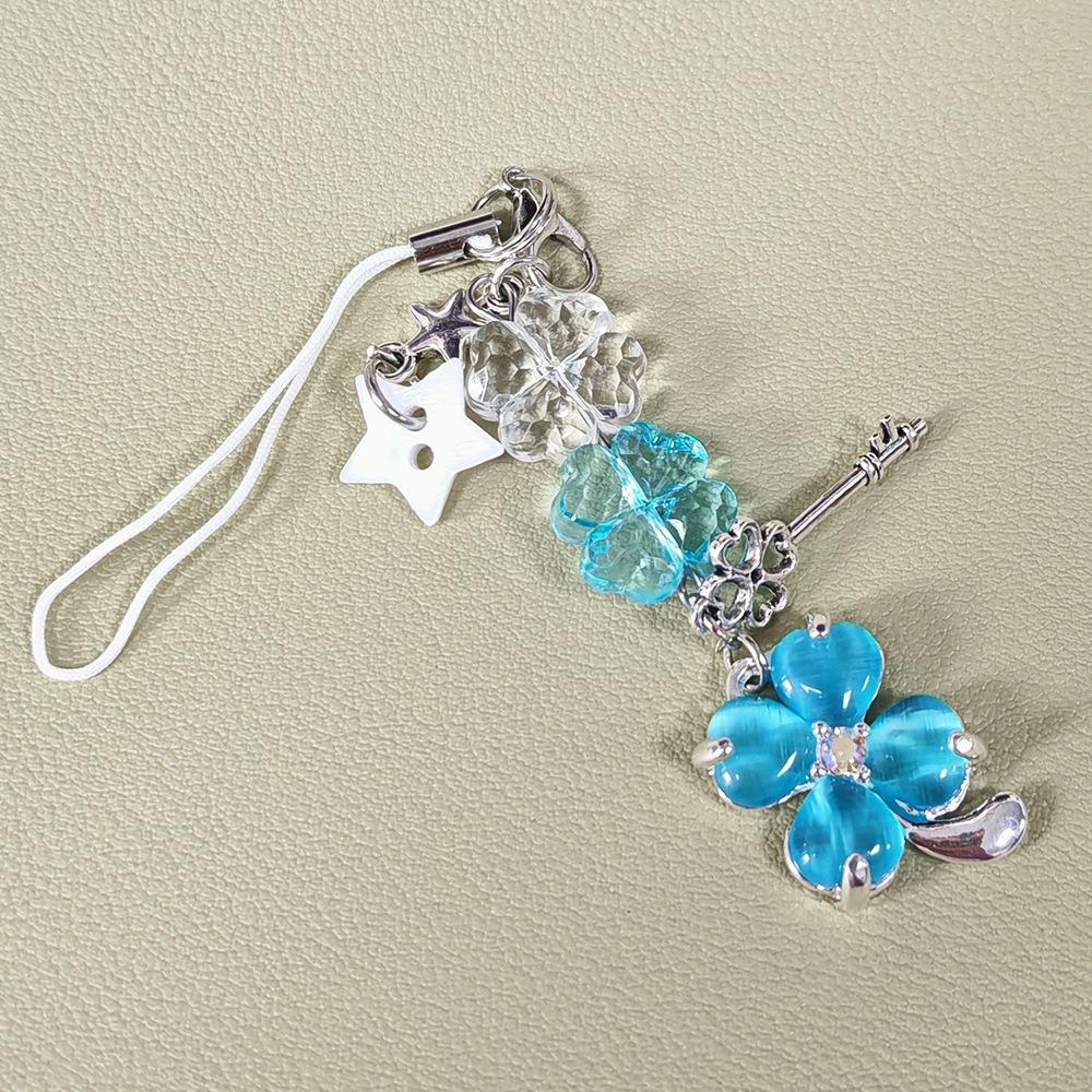 Четырехлистная цепочка для телефона с бусинами, красочный брелок, подвеска в виде листьев клевера, подвесное украшение