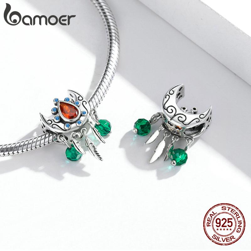 BAMOER стерлингового серебра 925 пробы Винтаж Ловец снов богемный рубин циркон подвеска для оригинального браслета