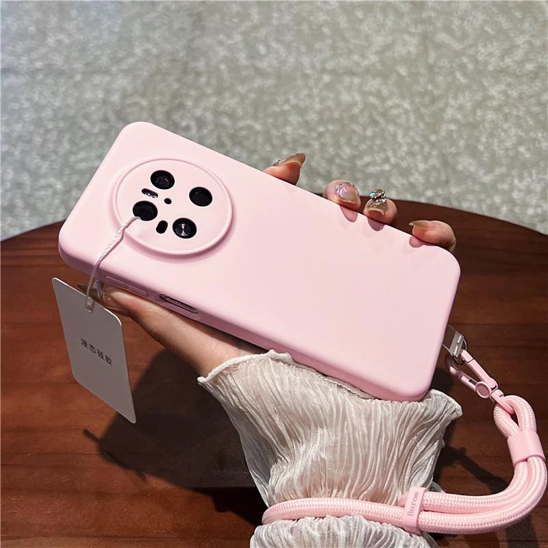 Mate 70 Pro Liquid Silicone Phone Case With Wrist Strap Anti-Shock Drop Protection Skin Cover