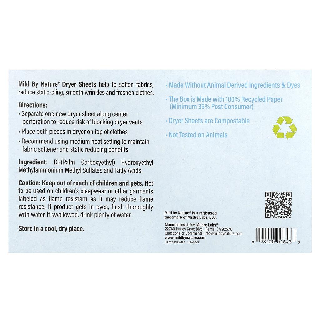 Dry Sheets for Dryers, Unscented, Biodegradable, 120 Sheets