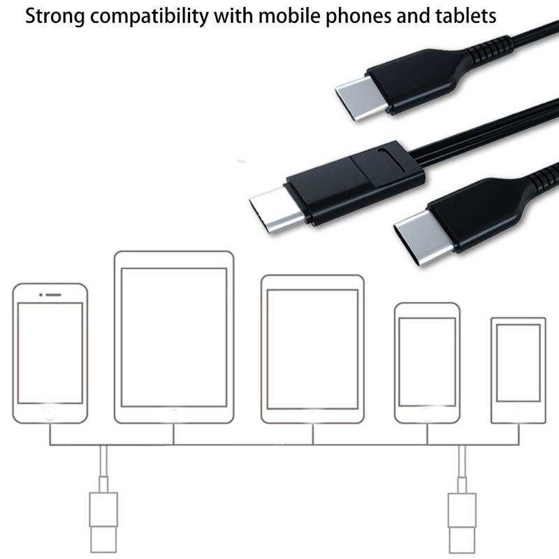 Зарядный кабель Type-C 20 см/1 м с двойным разъемом Type-C для планшета, телефона. Провод для зарядки для дома, офиса и путешественников