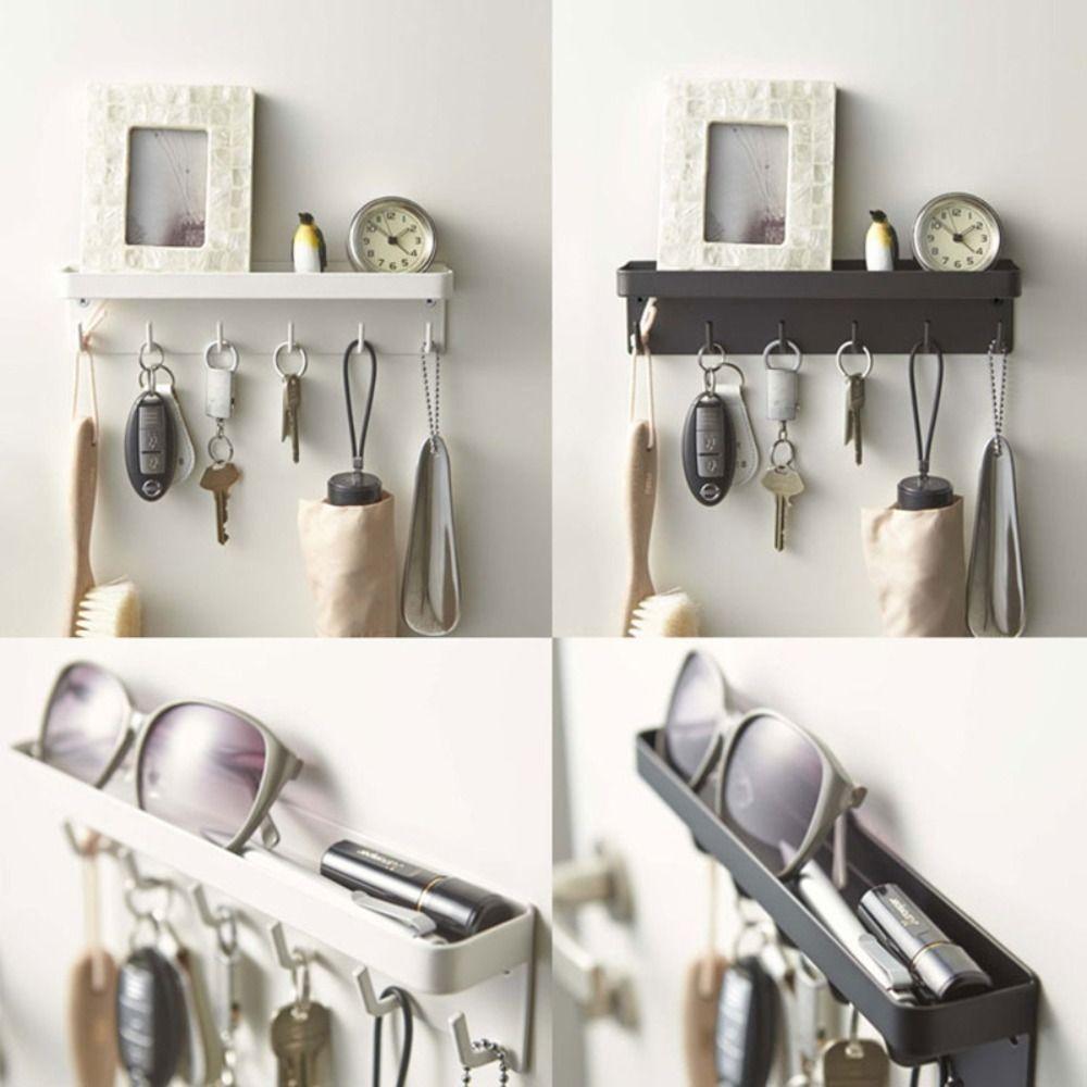 6 Hooks Rack Organizer Magnetic Home Decoration Black Key Mail Holder Hallway