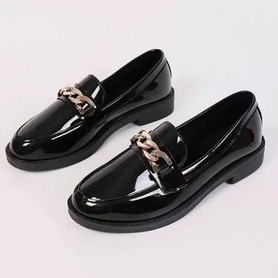 SIZE42 Оксфордские туфли женские лоферы 2024 кожаные балетки с цепочкой модные балетки для девочек на среднем каблуке весенние балетки женские