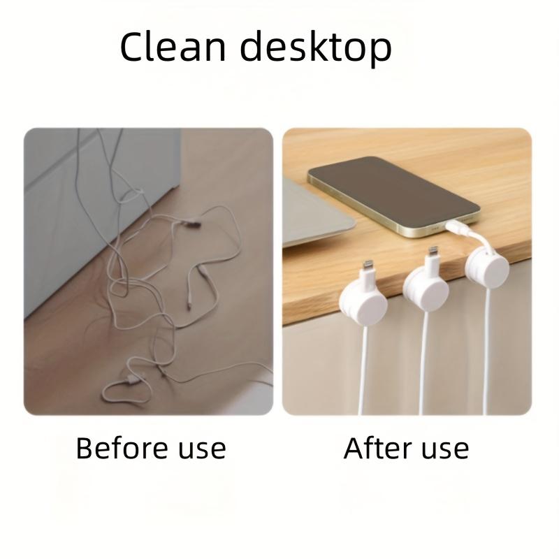 Вращающиеся магнитные органайзеры для кабелей - Регулируемый угол 360°, Настенные прочные пластиковые держатели для шнуров для стола, дома, офиса и рабочего пространства