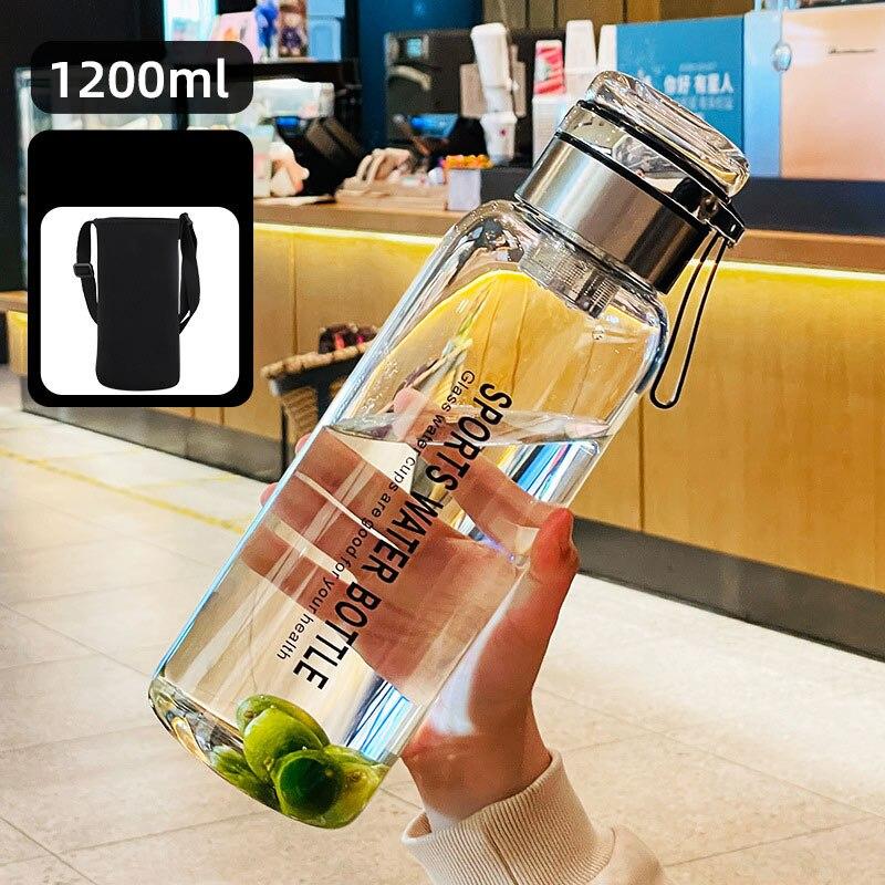 2л стеклянная бутылка с ремешком для бутылки с водой, портативные спортивные бутылки с водой, герметичная посуда для путешествий на открытом воздухе, модная стеклянная бутылка с заварочным устройством