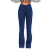 Women's High-Waisted Flared Yoga Pants with Pockets - Imitation Denim, Tummy Control, Perfect for Outdoor and Casual Fitness.
