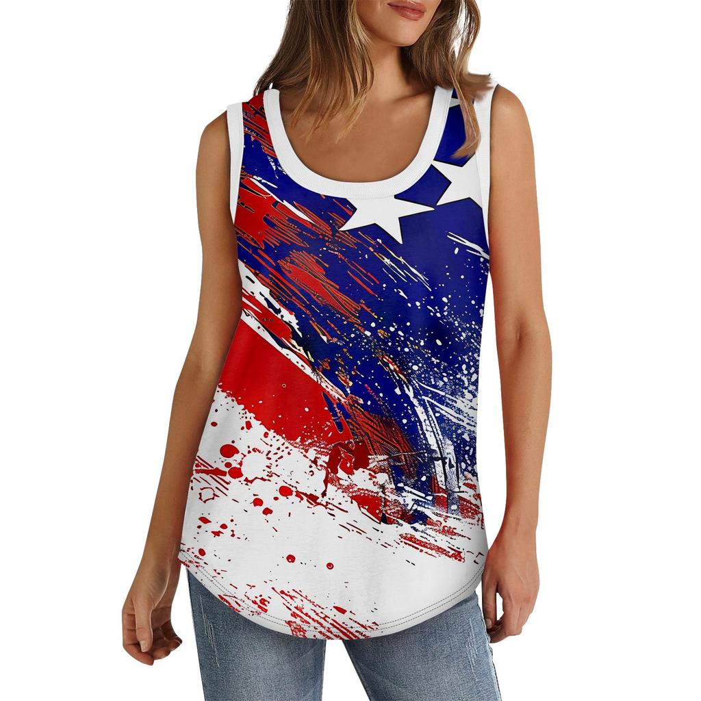 Womens Tank Top U Neck Basic Casual Flowy Summer Sleeveless Deep Side Cut Print Tops For Women
