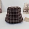 Plaid double-sided suede bucket hat women's autumn and winter new basin hat versatile face small plain bucket hat