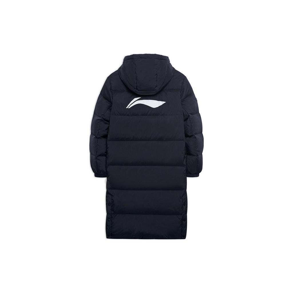 Li Ning Hooded Printed Letter Thick Long Down Jacket Unisex Outerwear Black AYMT413-1