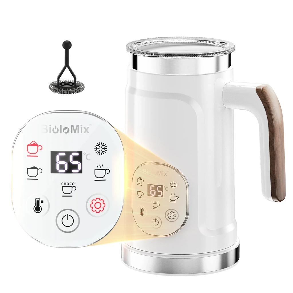 Electric 5 in 1 mixer with upgraded touch screen LED display - Hot and cold milk frother thermos for lattes