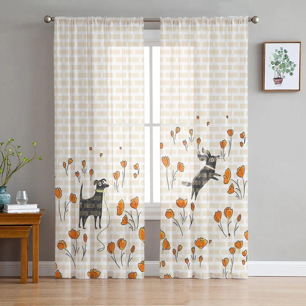 Акварельные растения, цветочная текстура, прозрачные прозрачные шторы для спальни, праздничное украшение, оконная вуаль, тюлевая занавеска