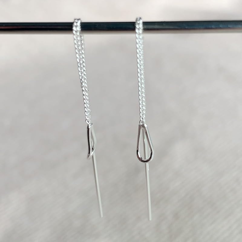 Earrings Silver Earrings Chain Silver American Earrings Drop Silver925 Simple Sway Gold Pink Gold (Silver)