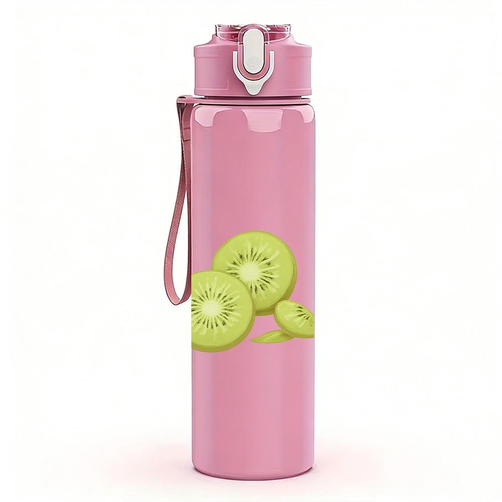 1PC Fresh Green Kiwi Fruit Pattern 750ml Color Plastic Sports Water Bottle Leakproof Flip Straw Lid Suitable for Sports Office Home Use
