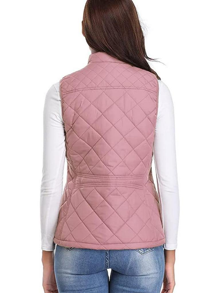 2022 Women's Fashion Quilted Cotton Vest with Zipper Pockets and Stand-Up Collar
