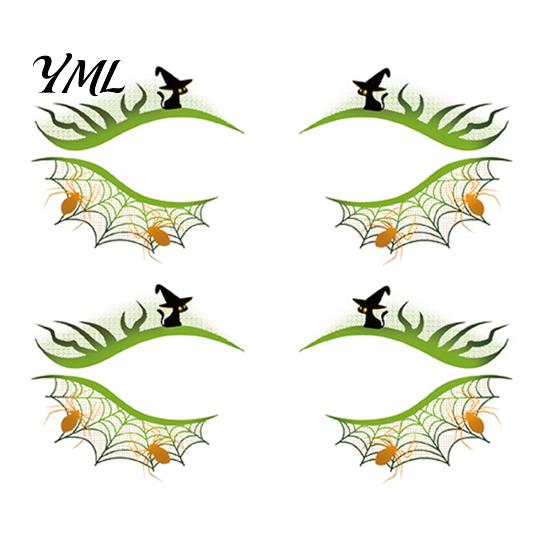 Skin Friendly Eye Makeup 2 Pairs Halloween Tattoo Stickers, Waterproof Temporary Face Decals with for Parties Pumpkin Bat Spider Web, Easy Apply