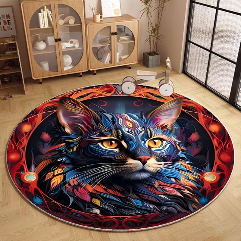 Cat Theme Round Carpet Fantasy Texture Starry Background Floor Mat Modern Creative Interior Home Decor Rug for Living Room