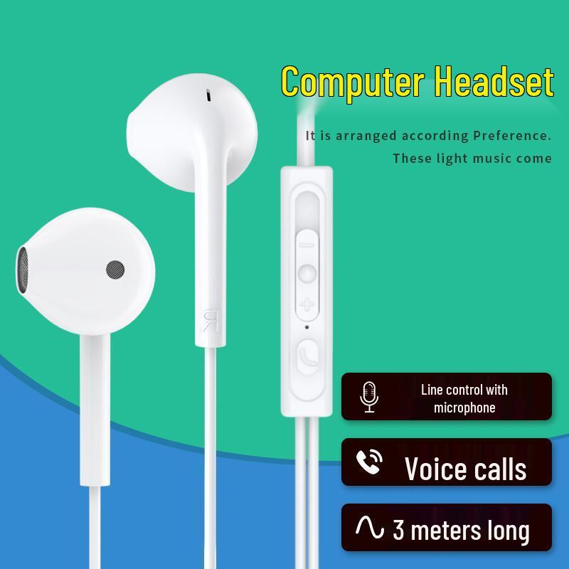 Wired In-Ear Computer Headphones with Microphone and 2-3 Meter Extension Cable, Dual Plug for Live Monitoring.