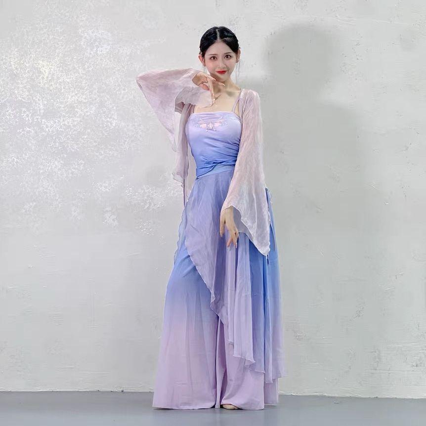 Классическая танцевальная одежда Фиолетовые широкие брюки Китайский современный танец Одежда для выступлений