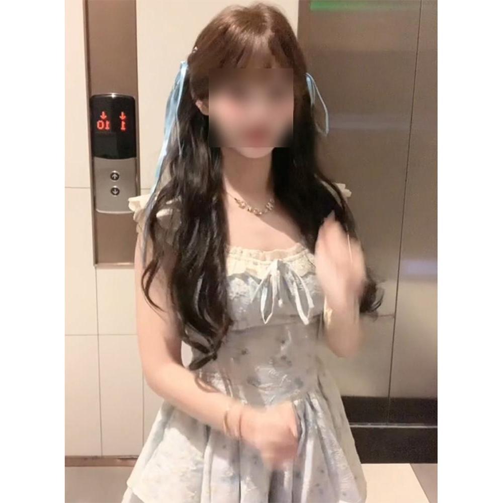 Соус СИСИ, вишневые плетеные цветочные перья, голубые нежные и милые маленькие летящие рукава, нежное цветочное платье принцессы с талией для женщин