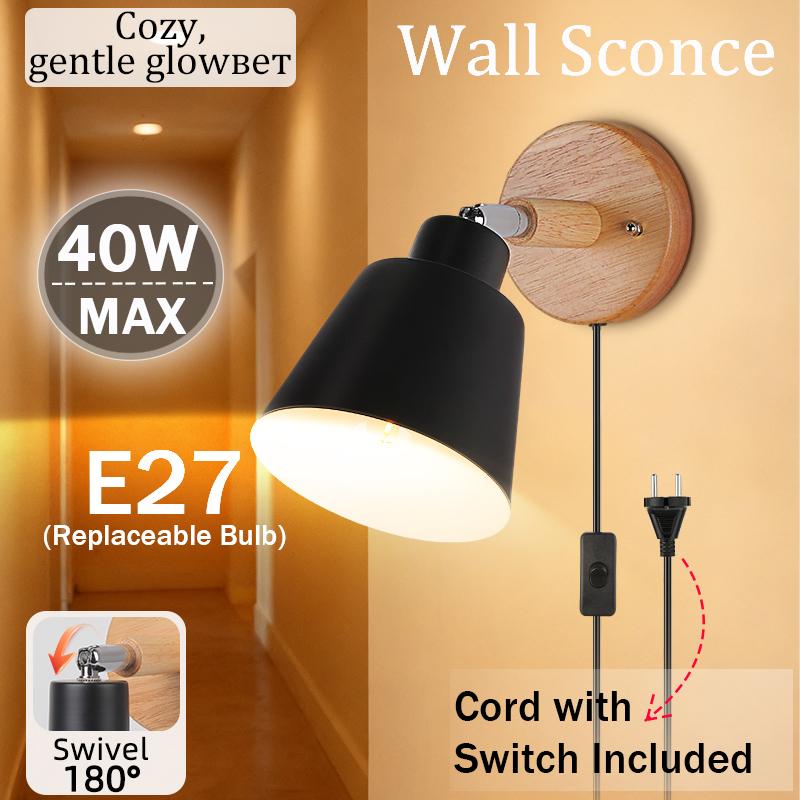 LED Wall Light E27 Bulb Replaceable 85-265V 3 Color Wall Lamp Bedside Light Living Room Bedroom Wall Sconce Decor Lighting
