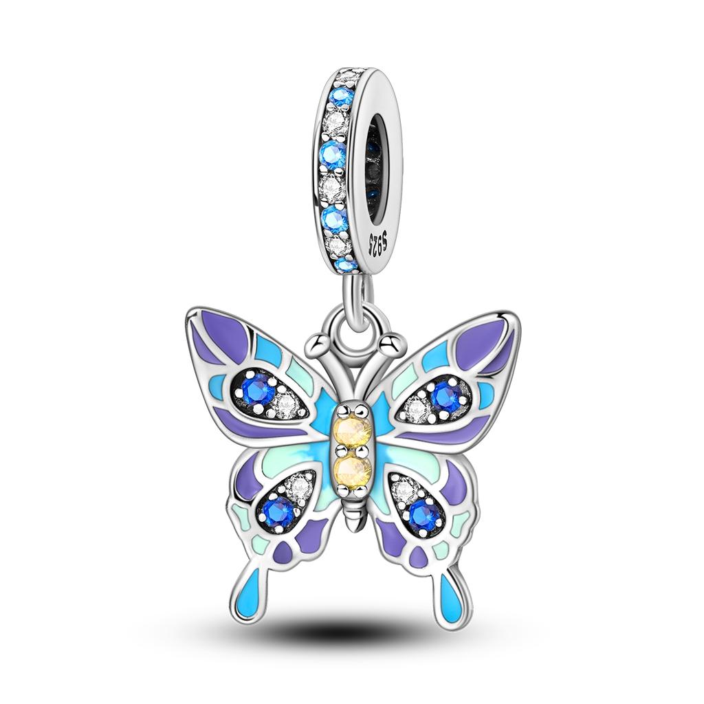 925 Silver Gem Butterfly Dragonfly Flowers Charms Pendant Fit Pandach 925 Bracelets DIY Little Fresh Jewelry