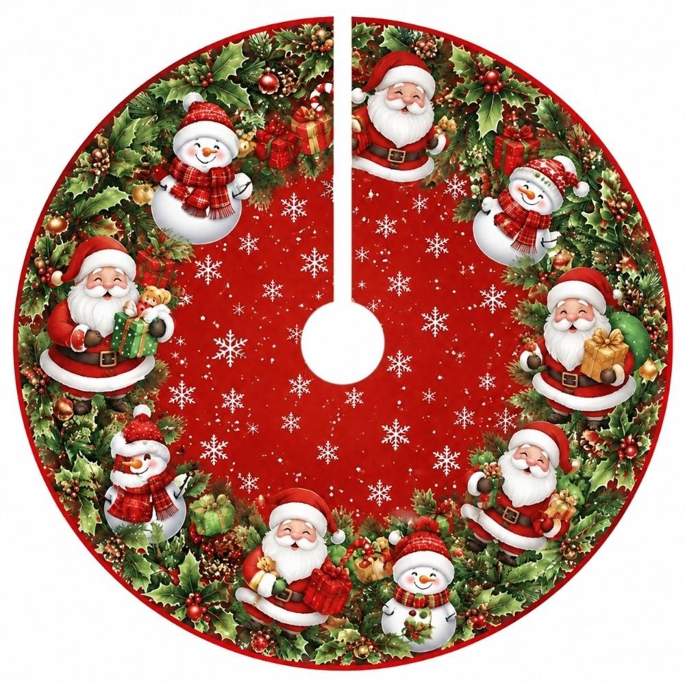 Santa Claus Christmas Tree Skirt Poinsettia Flower Christmas Decorations Holiday