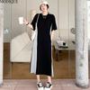 MODIQUE Summer Plus Size New Women Loose Casual Simple Styple Slit Patchwork Long Dress Female Short Sleeve O-Neck Dresses