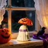 Festive Window Sill Decor Halloween Ghost Figurine with Pumpkin Umbrella And Bat Eyeglasses, Indoor Holiday Display Creative Statue for Party Desktop