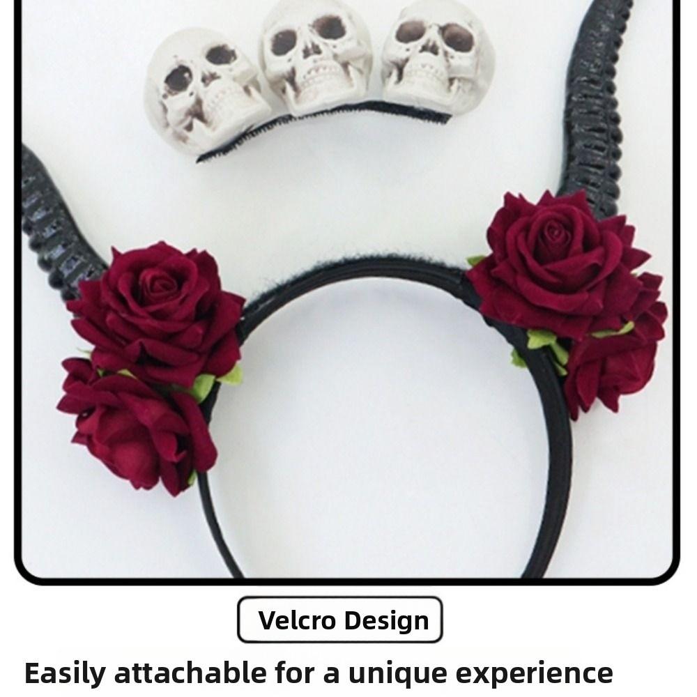 Skull Ox Horns Headband Gothic Style Red Rose Headband Hairbands Sheep Horn Hairband Costume Party