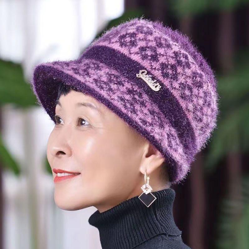 Зимняя вязаная шляпа-панама на флисовой подкладке для пожилых женщин