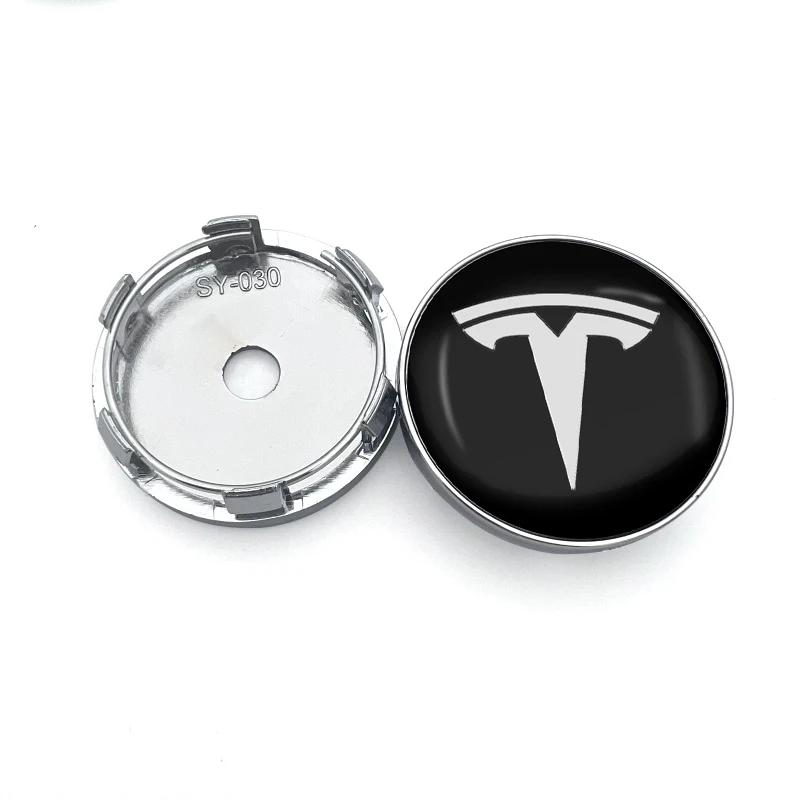 Car Sticker Tesla 4pcs 60mm Car Wheel Center Hub Cap Rim Cover Emblem Sticker For Tesla Model Y Model 3 S X Badge Emblem Auto St