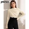 Женские модные повседневные блузки и рубашки JPNTKY, однотонные, с принтом, с длинным рукавом