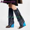 Patchwork Runway Winter Woman Booties Wedges Knee High Side Zipper Modern Newest 2025 Shoes Hot Sale Mixed Colors