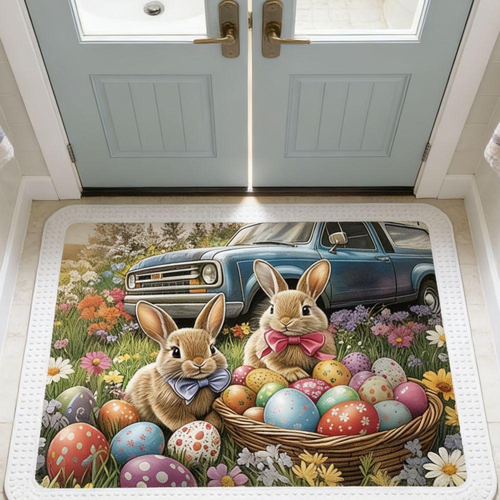 Cartoon Easter Bunny Door Mat Egg Flower Bathroom Mat Anti Slip Mat  Floor Protection