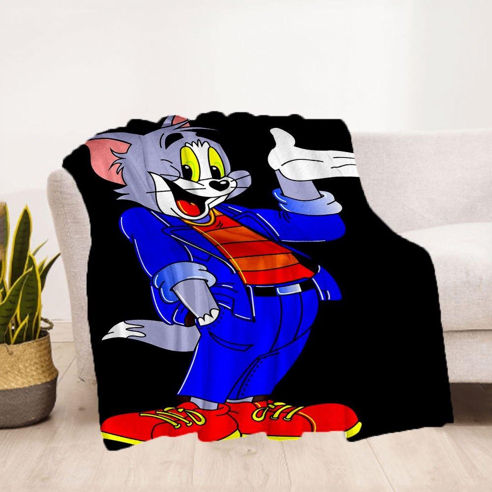 Tom & Jerry Cartoon Character Blue Suit Costume Cosplay Party Fancy DressBlanket Flannel Throw Blanket for Sofa, Bed, Travel, Camping, Office
