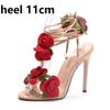 Crystal Queen Women Sandals Red Rose Flower Cross -Tie High -Heeled Open Toe Summer Heels Lady Dress Sexy Shoes
