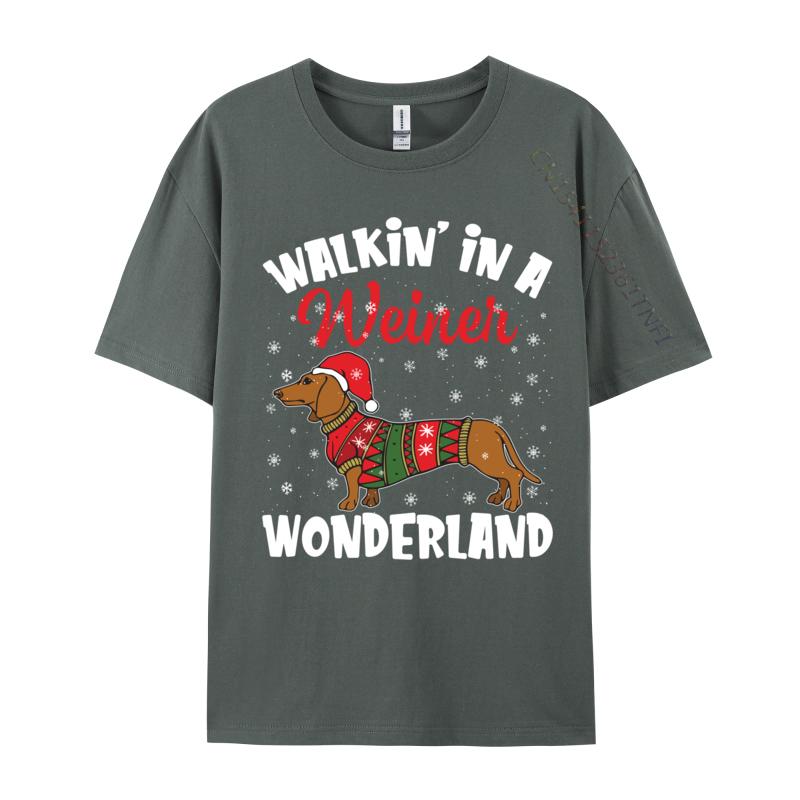 Walking In A Wiener Wonderland Funny Dachshund Christmas T-Shirts Vintage Cotton Tee Shirts Gift Idea Tops