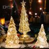 Стеклянная фигурка рождественской елки, настольное украшение на елку со светодиодными лампами, праздничный декор, светящийся конус для елки для домашнего офиса, вечеринок, центральное украшение стола